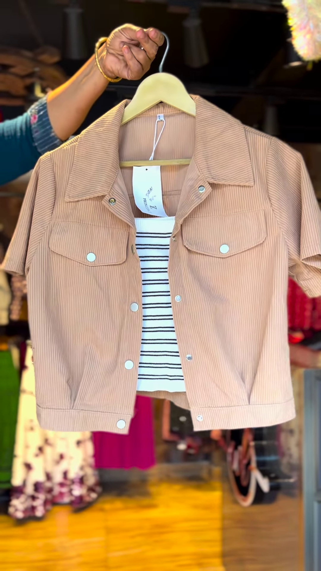 Girls’ Corduroy Jacket & Striped Crop Top Set – 3 Colors | Casual Trendy Outerwear Combo for Teens