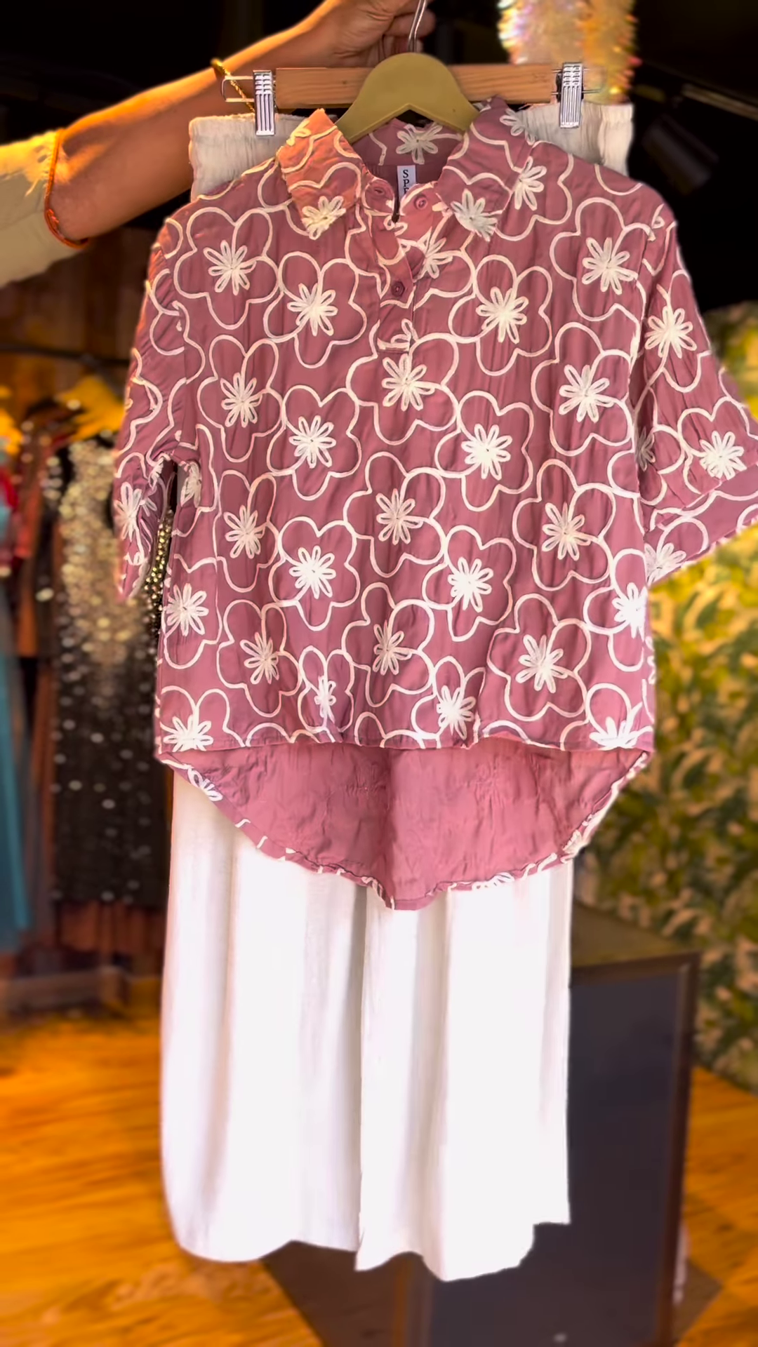 Girls’ Mauve Daisy Co-ord Set – Floral Embroidered Top with White Palazzos | Breezy Everyday Style