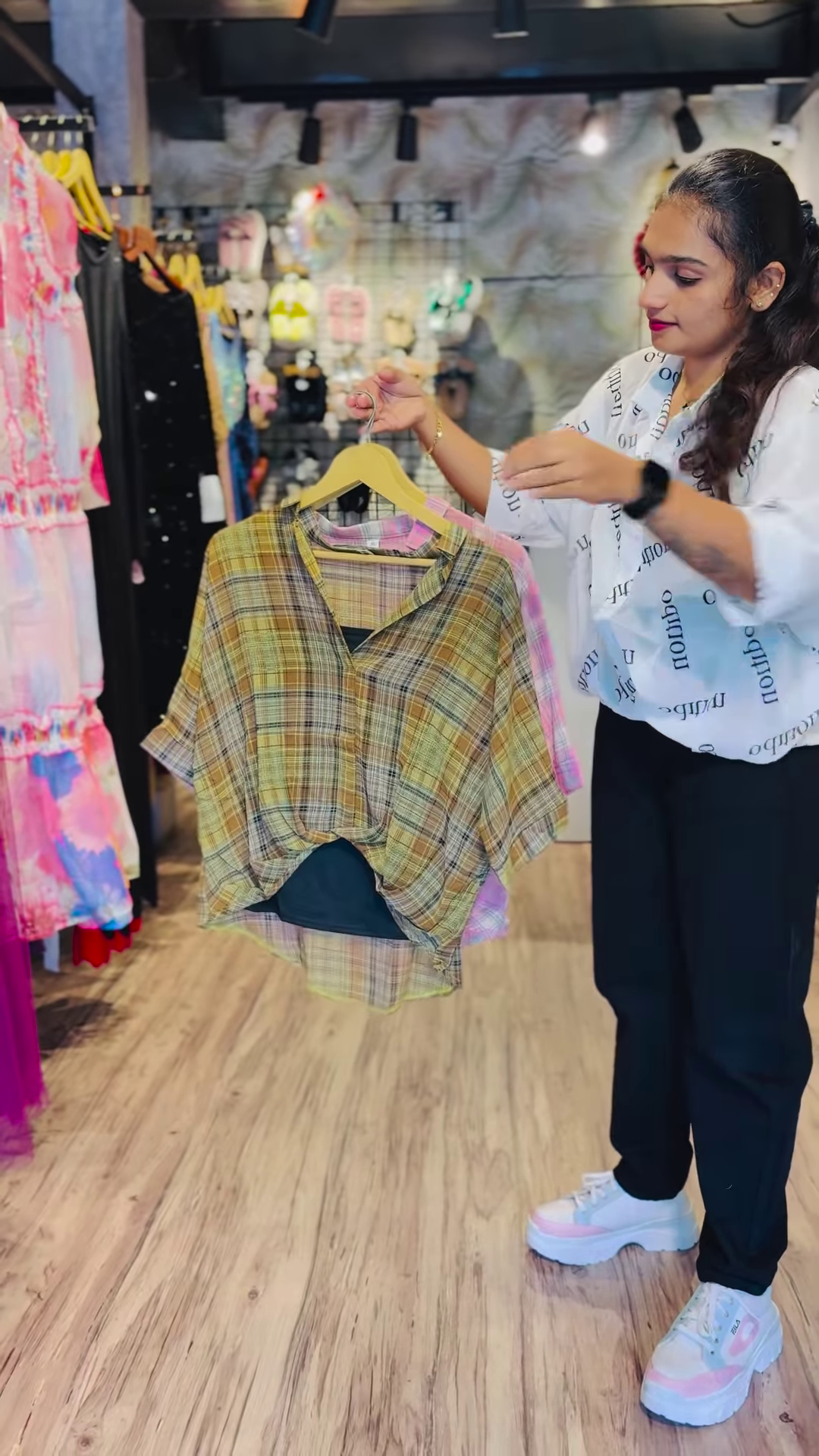 10-Color Drop: Plaid Knot-Front Shirt with Inner