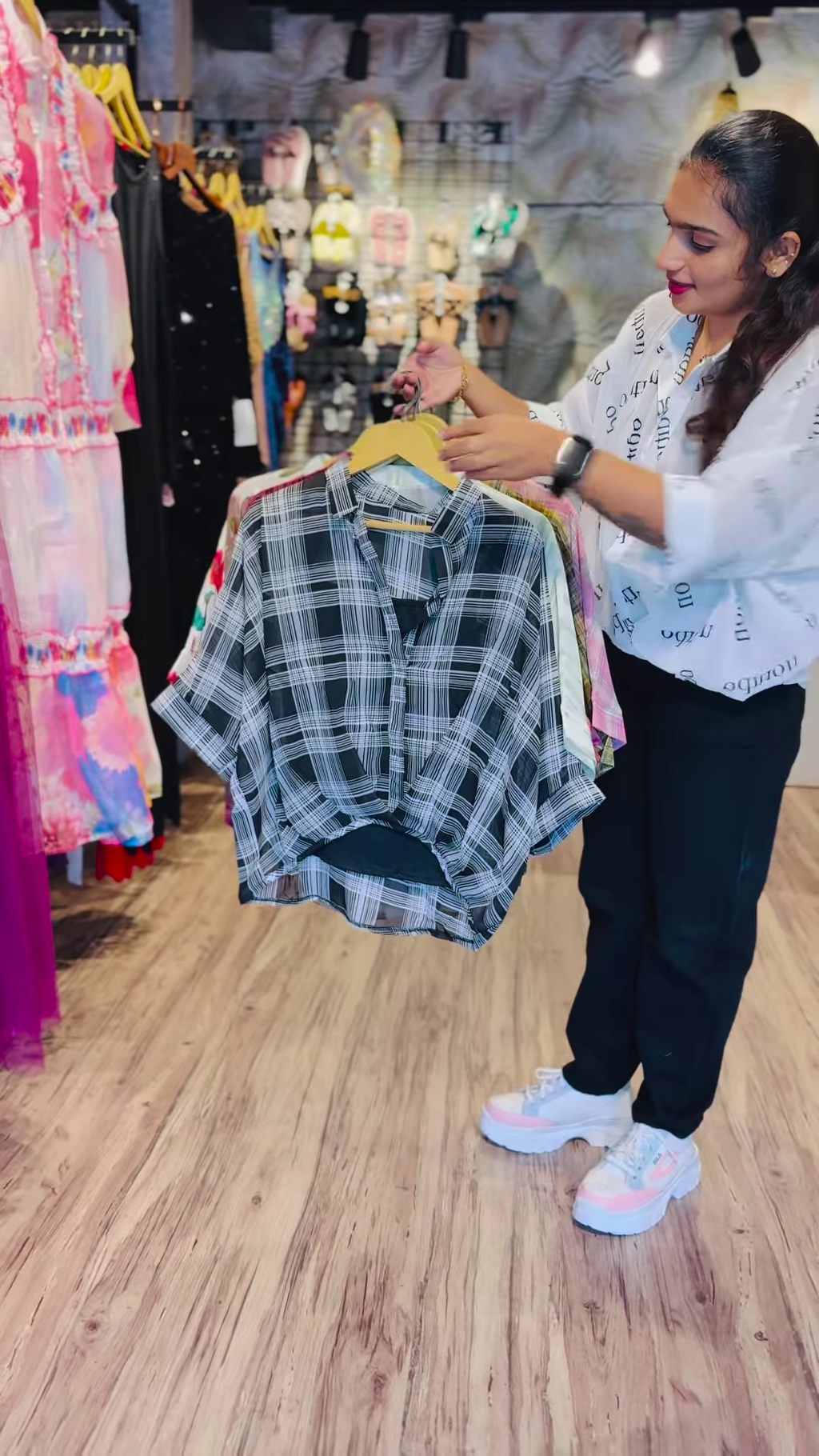 10-Color Drop: Plaid Knot-Front Shirt with Inner