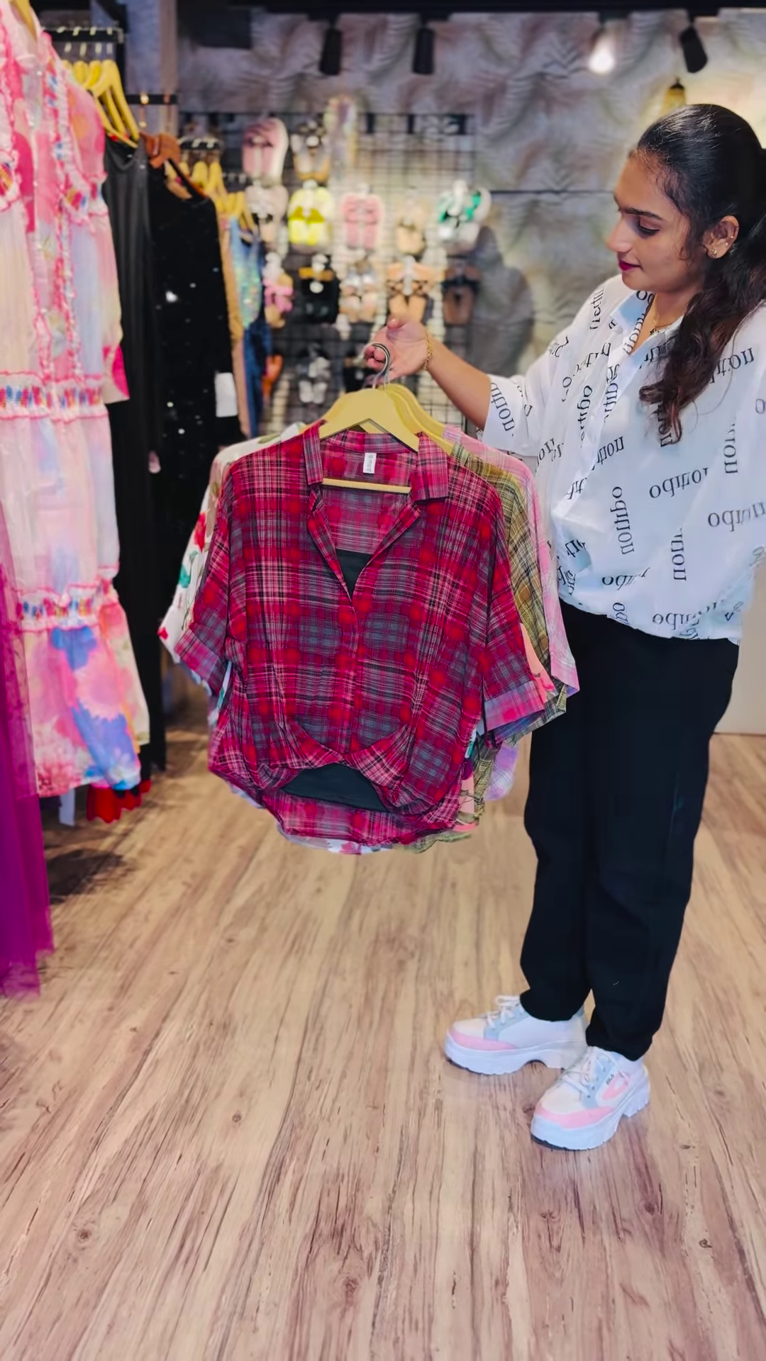 10-Color Drop: Plaid Knot-Front Shirt with Inner