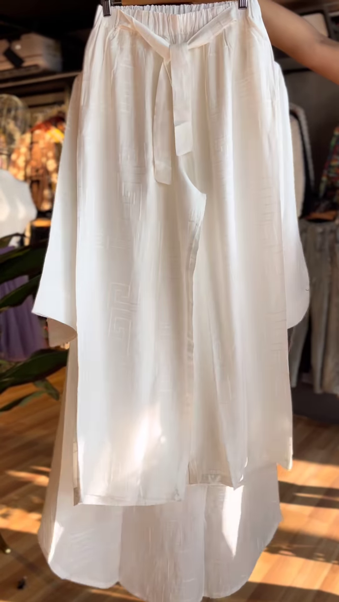 Minimalist White Co-Ord Set for Women – Textured V-Neck Long Kurta with Elastic Waist Pants | Elegant Everyday Ethnic Wear