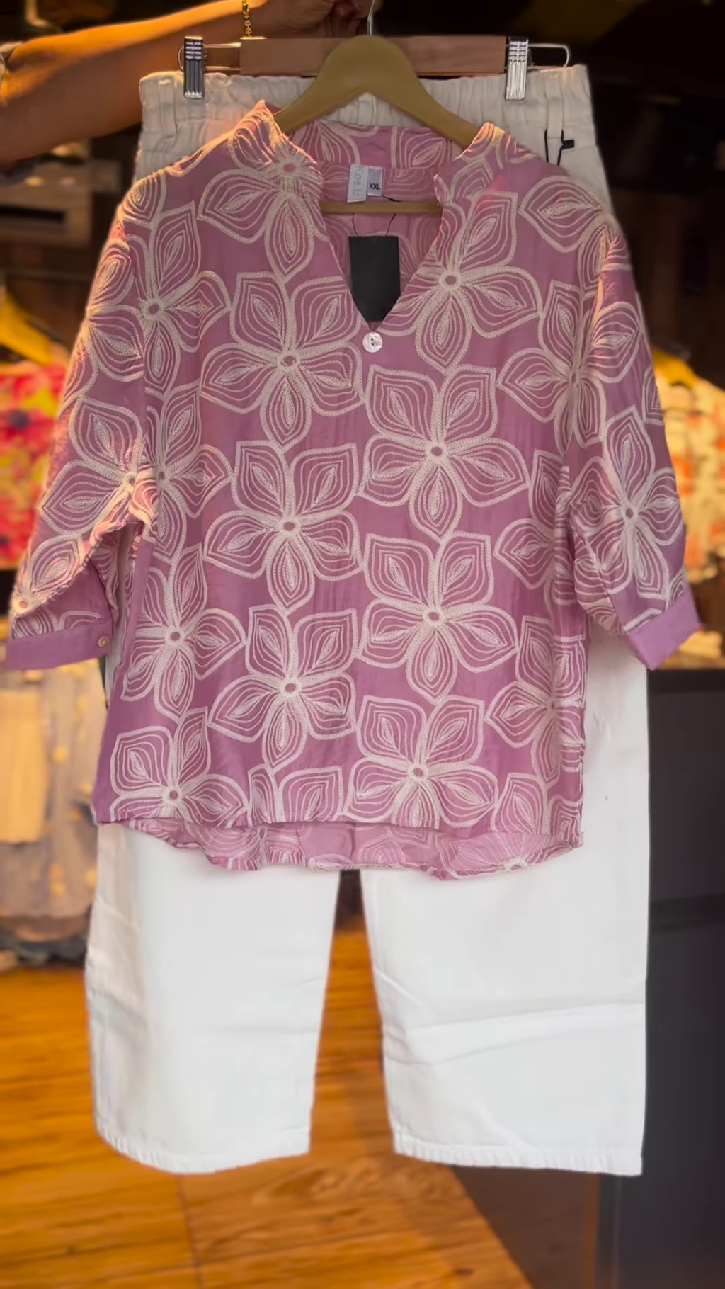 Pink Floral Embroidered Tunic with White Culottes – Casual Cotton Co-Ord Set for Women