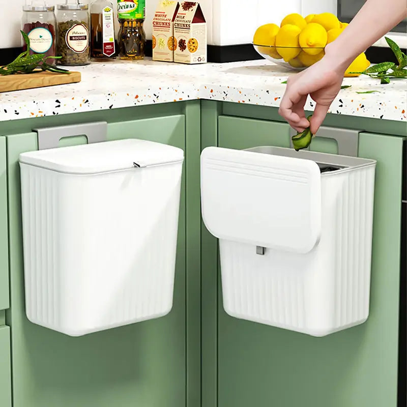 Hanging Waste Bin, Wall Mounted Trash Container with Sliding Lid for Home, Kitchen, Bathroom, Cabinet