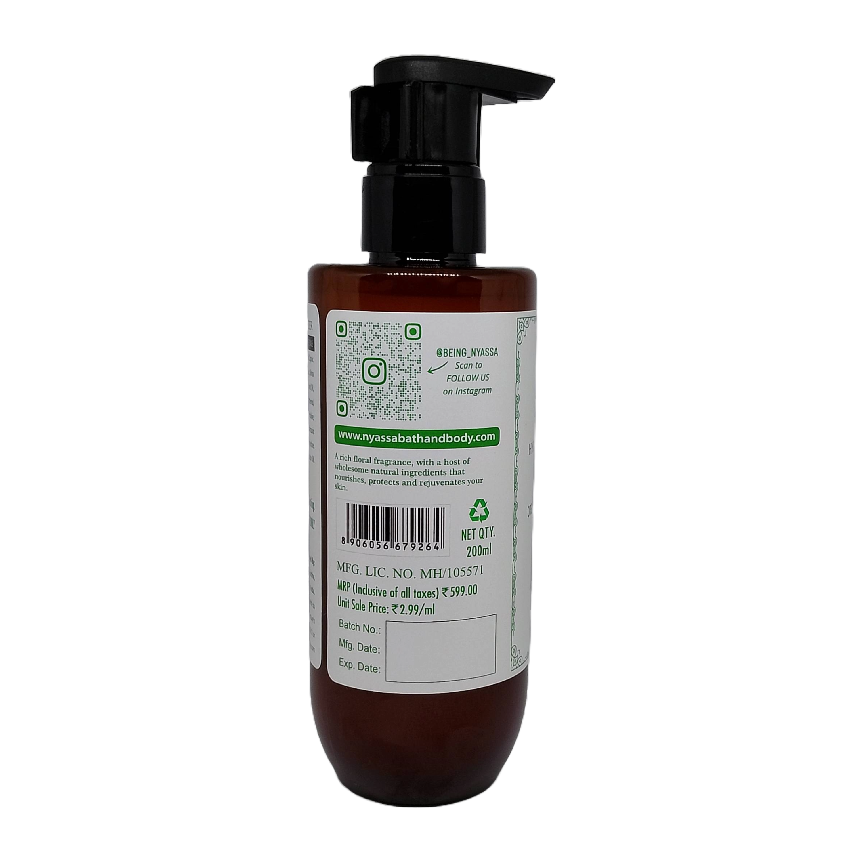 Nyassa Temple Mogra  Hand and Body Moisturizer| Shea Butter & Organic Sweet Almond Oil 200ml