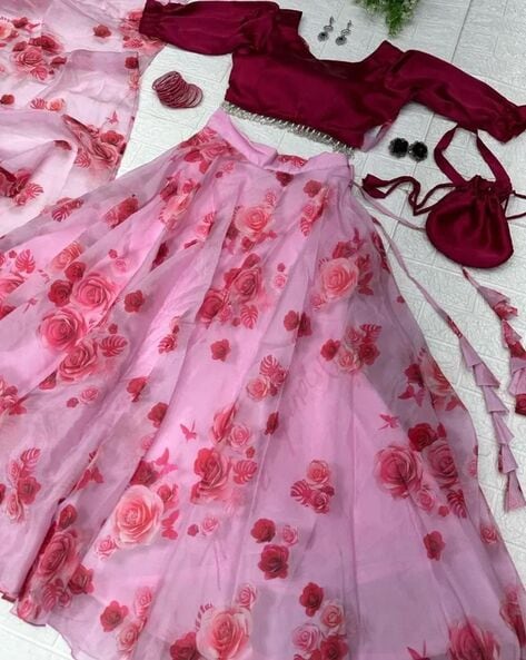 Women Floral Print Lehenga Choli Set With Dupatta