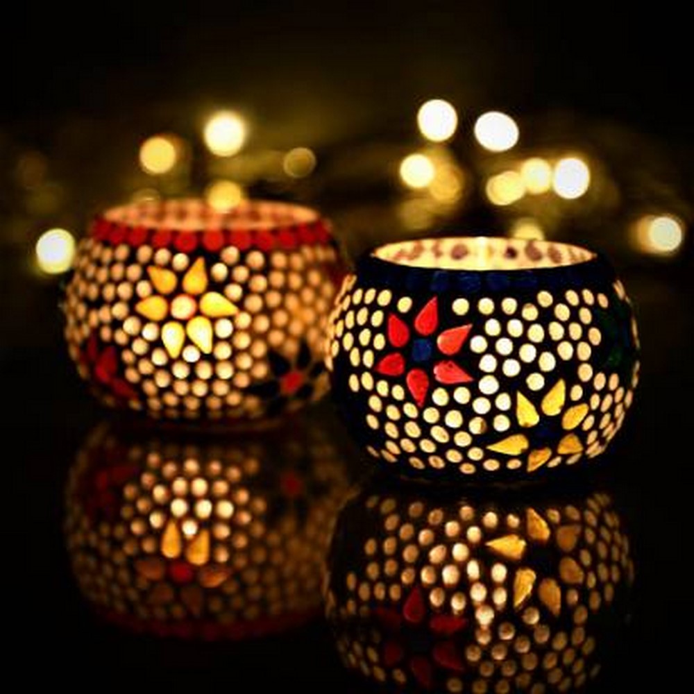 CraftIndia Mosaic Glass Decorative Tea Light Holder