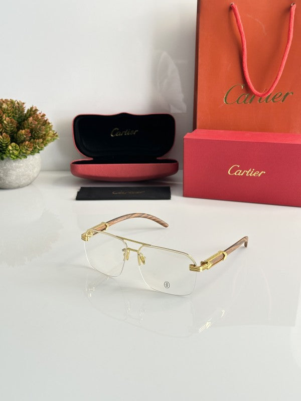 Cartierr Wooden Half Frame EyeGlass Sunglasses