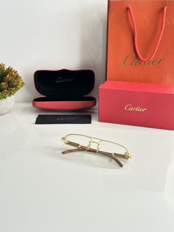 Cartierr Wooden Half Frame EyeGlass Sunglasses