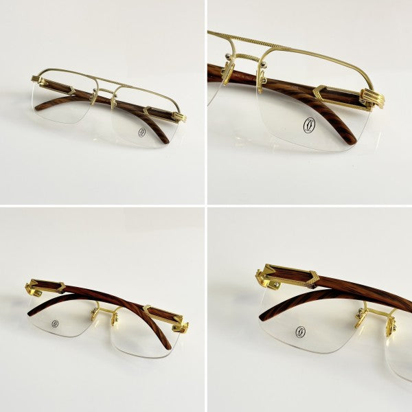 Cartierr Wooden Half Frame EyeGlass Sunglasses