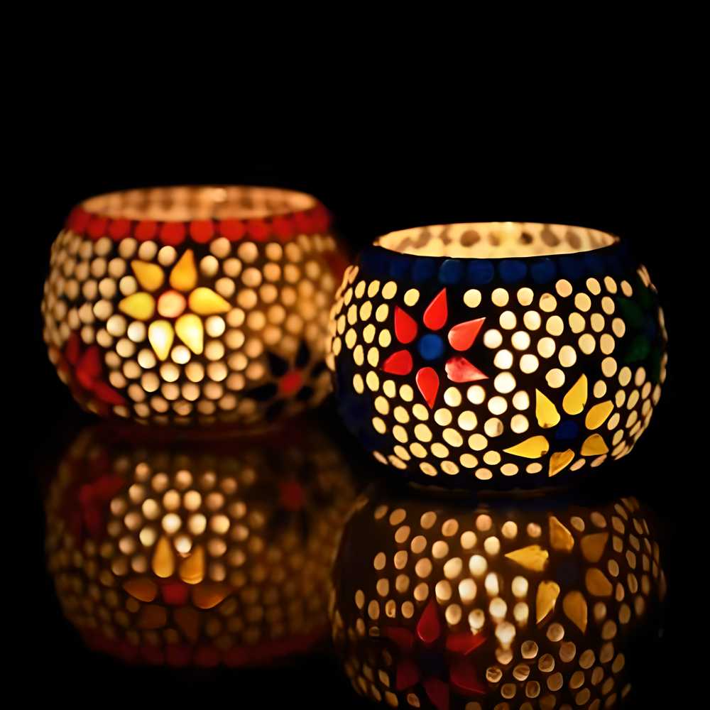 CraftIndia Mosaic Glass Decorative Tea Light Holder