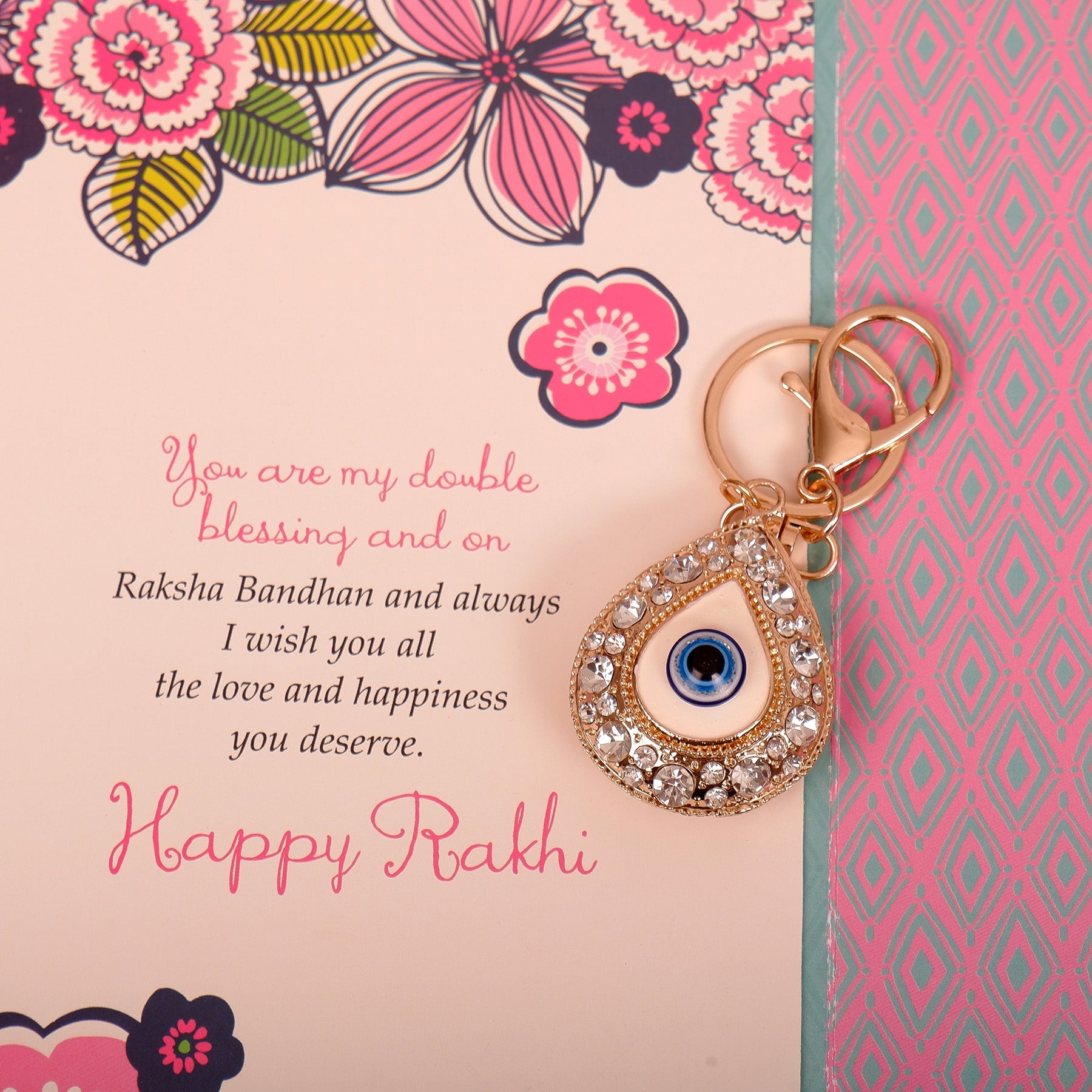 Golden Evil Eye Keychain With Greeting Card