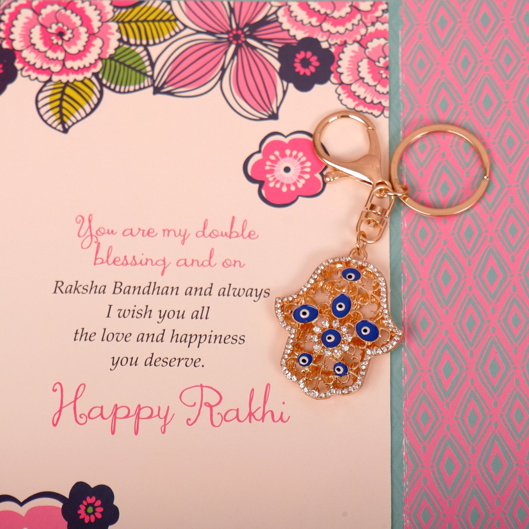 Gazing Evil Eye Keychain With Greeting Card