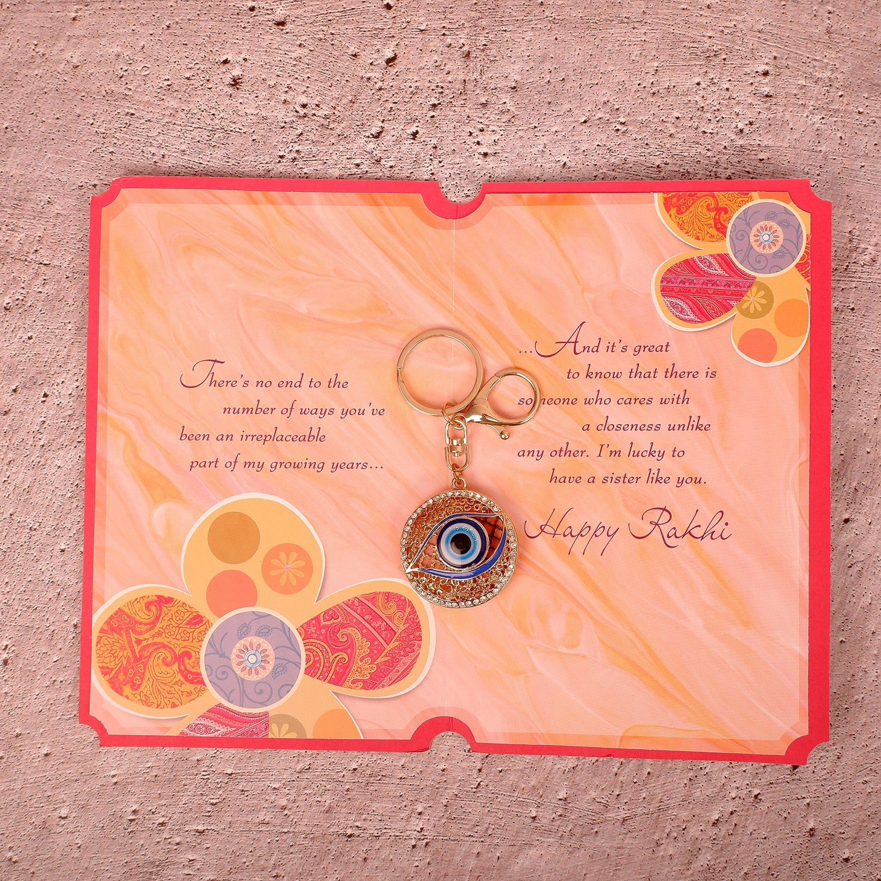 Beautiful Evil Eye Keychain With Sister Greeting Card