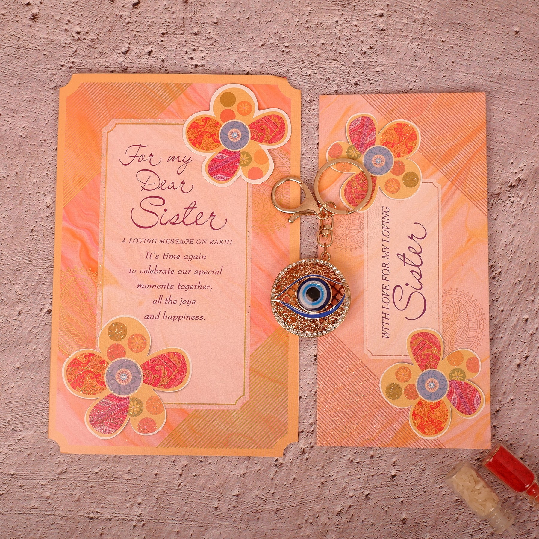 Beautiful Evil Eye Keychain With Sister Greeting Card