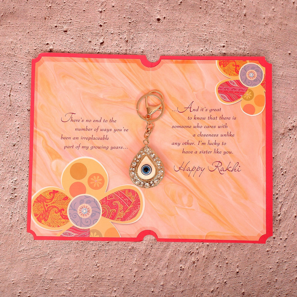 Golden Evil Eye Keychain With Sister Greeting Card