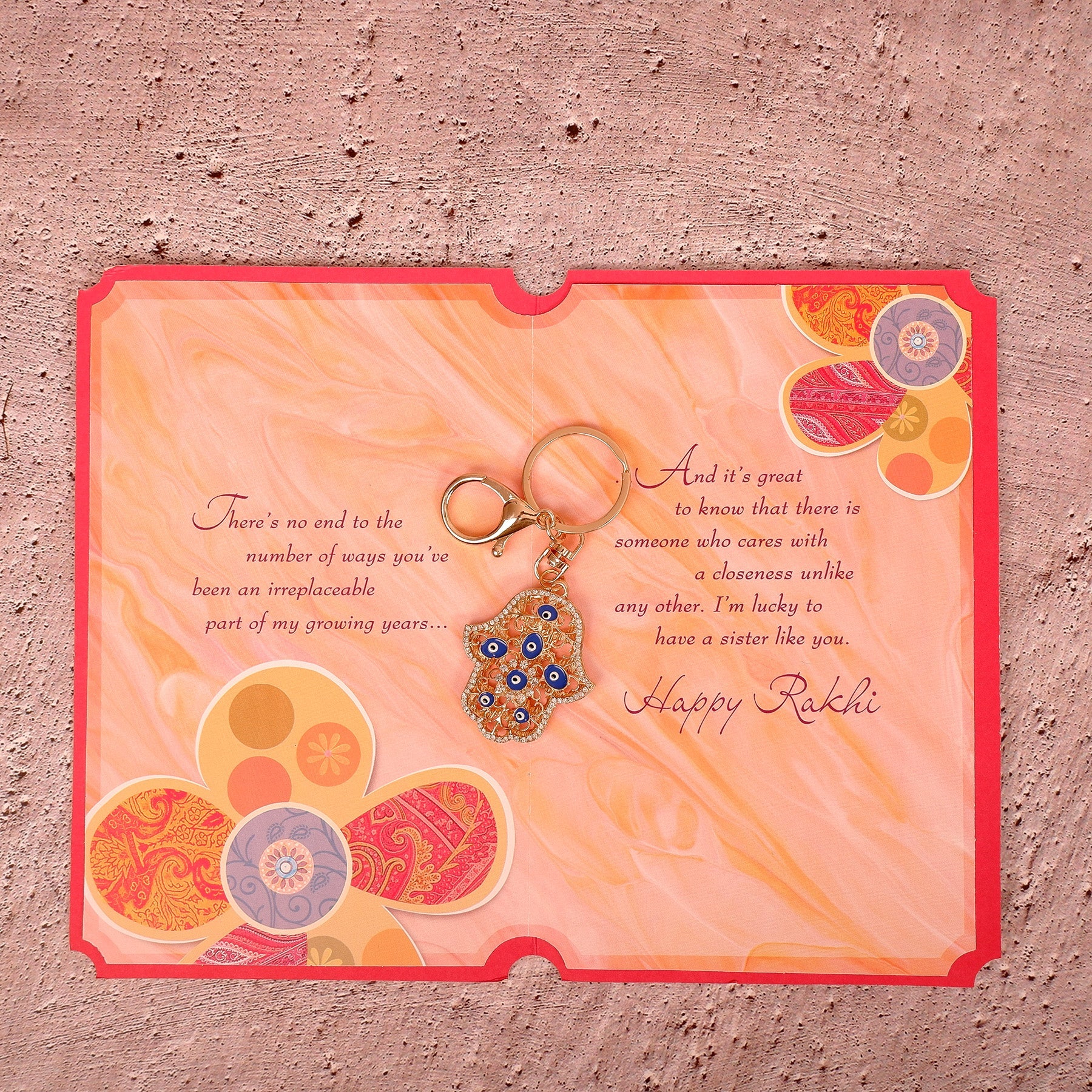 Gazing Evil Eye Keychain With Sister Greeting Card