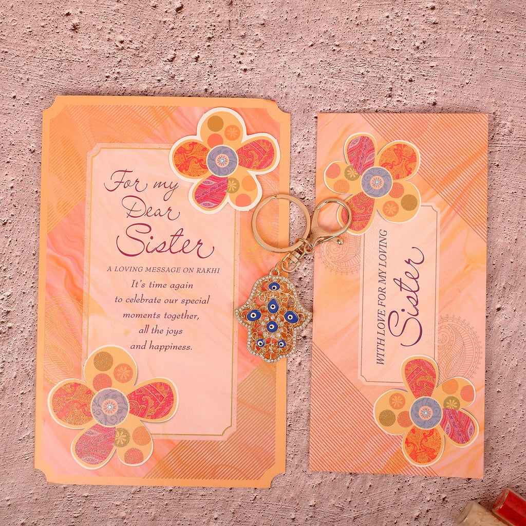 Gazing Evil Eye Keychain With Sister Greeting Card