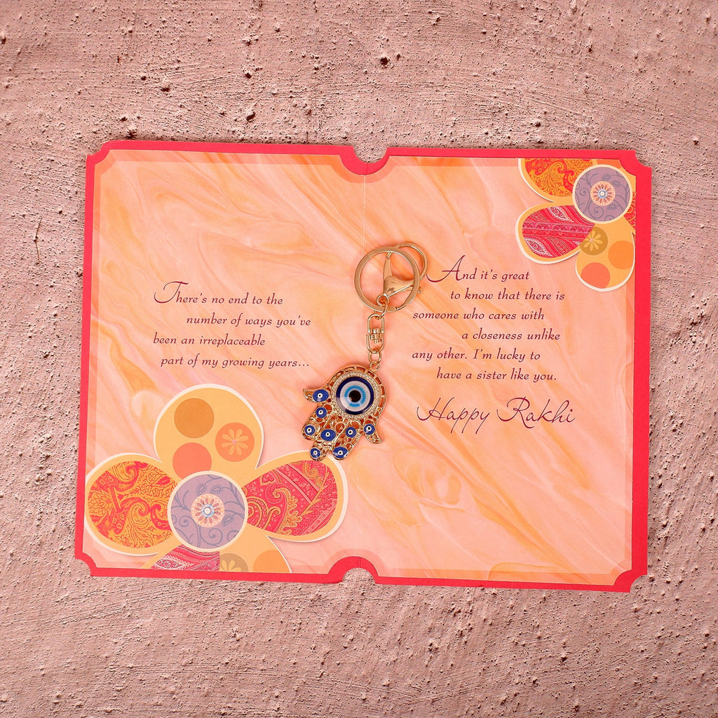 Amazing Evil Eye Keychain With Sister Greeting Card