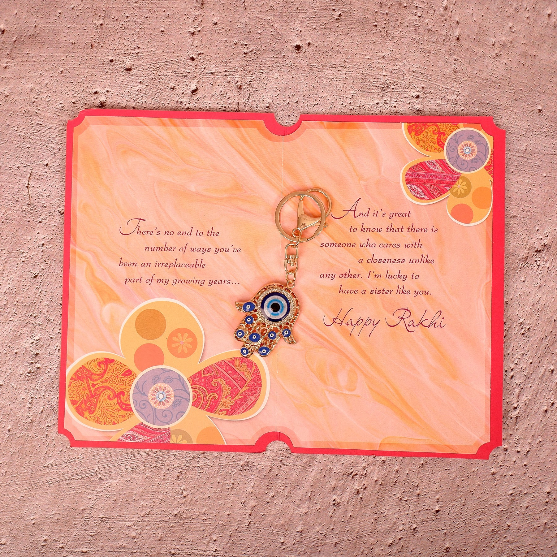 Amazing Evil Eye Keychain With Sister Greeting Card
