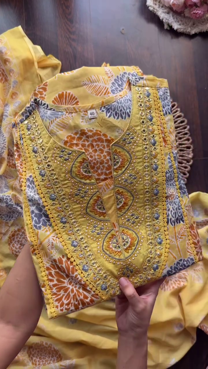 Floral Embroidered Kurtas in Bright Yellow and Soft Pink with Elegant Detailing – Perfect for Casual and Festive Wear