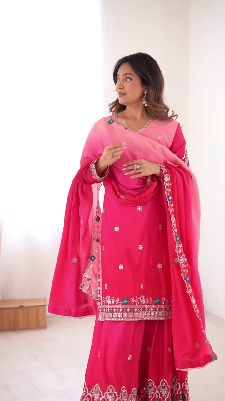 Elegant and Traditional Pink Embroidered Pakistani Anarkali Dress with Intricate Beading and Flowing Dupatta, Perfect for Festive Occasions