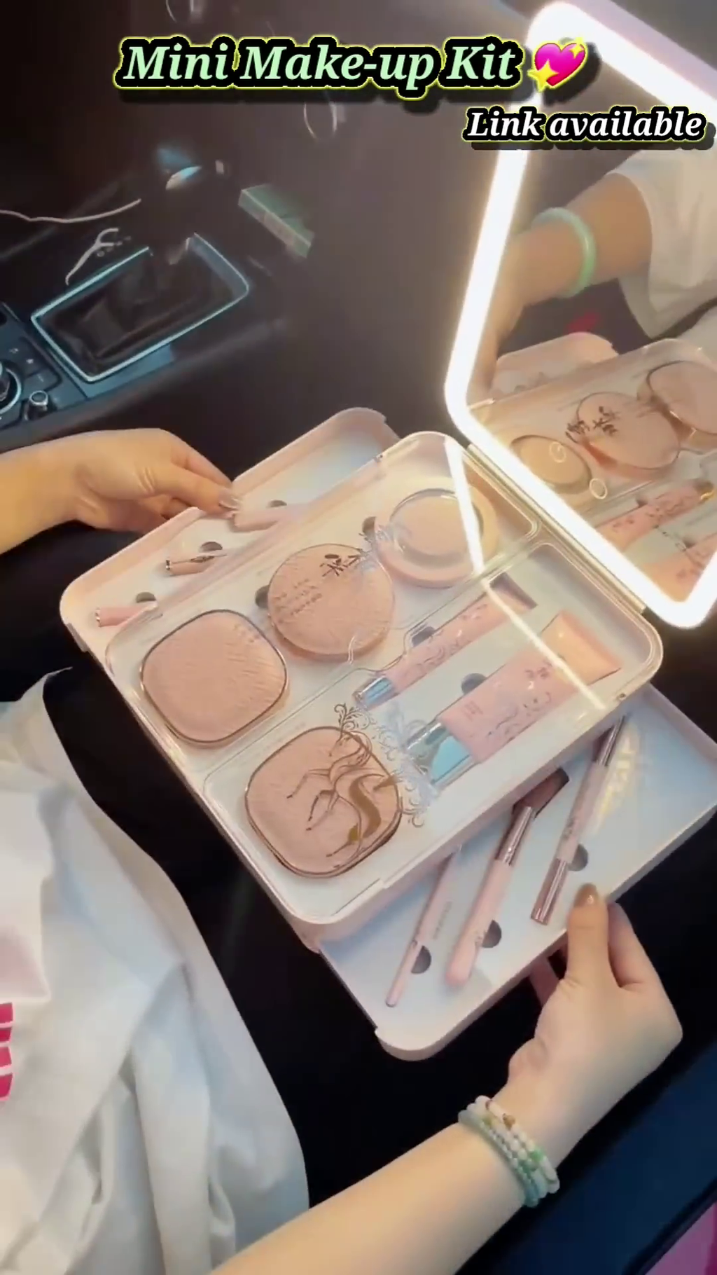 ompact Mini Makeup Kit with Built-in Mirror, Essential Cosmetics, Brushes, and Portable Design for On-the-Go Beauty Touch-Ups