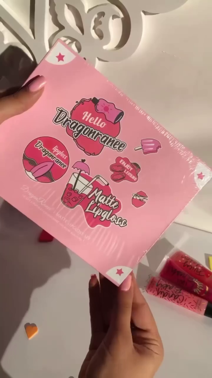 ello Dragonranee Matte Lip Gloss Set – 6 Shades in Cute Pink Packaging