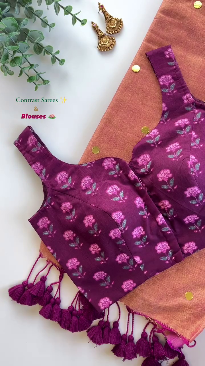 Contrast Saree & Blouse Sets Featuring Stylish Prints, Ruffles, and Tassel Details – Perfect for Festive and Ethnic Wear.