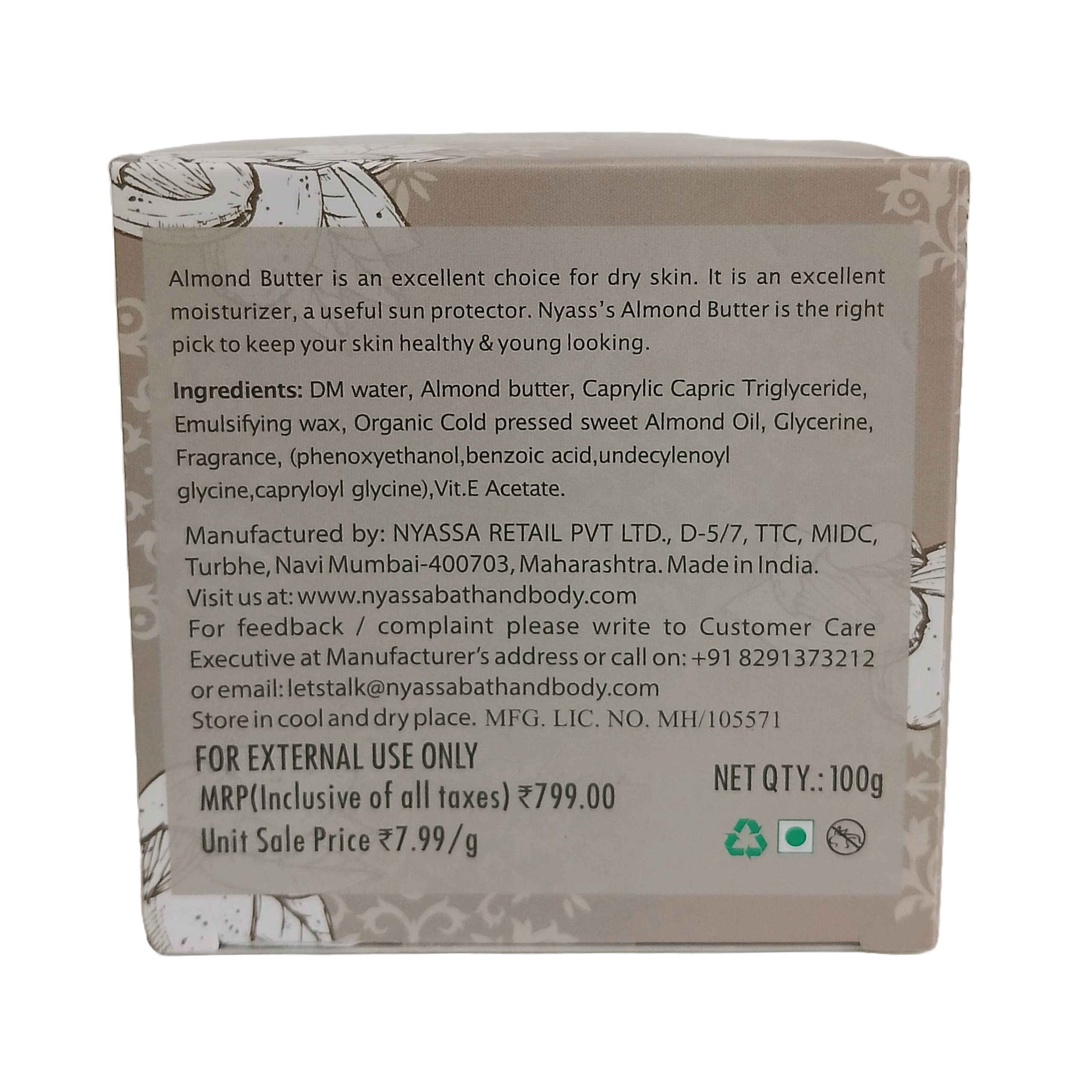 Almond Butter Dream Cream 100gm | Enriched with Almond butter, Vitamin A & E for both Women and Men | Soft & nourished skin | Non-Sticky for All Skin Types (100gm)