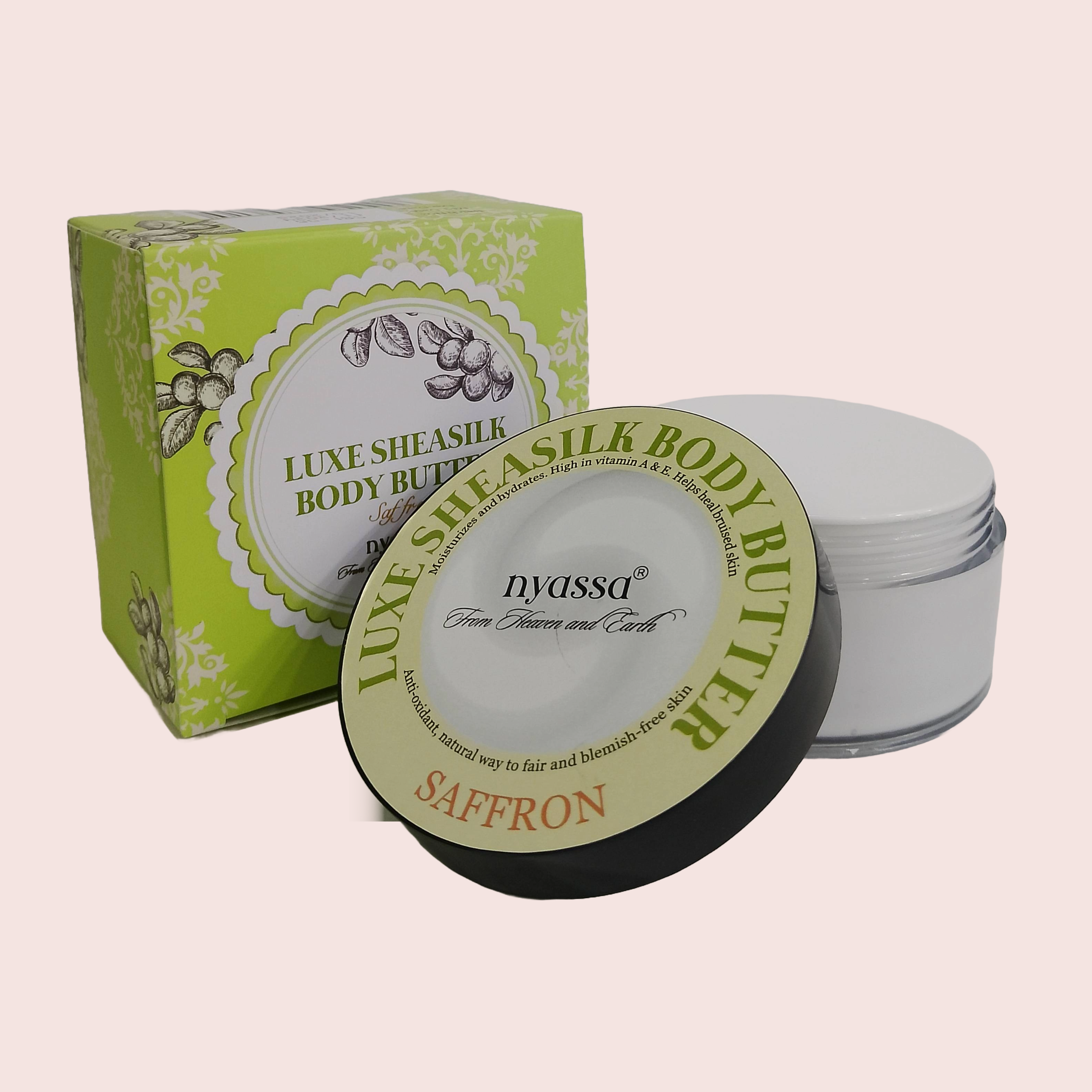 Luxe Sheasilk Body Butter Saffron 100gm | Enriched with Shea Butter, Vitamin A & E for both Women and Men | Shea Butter Moisturizer | Non-Sticky for All Skin Types (100gm)