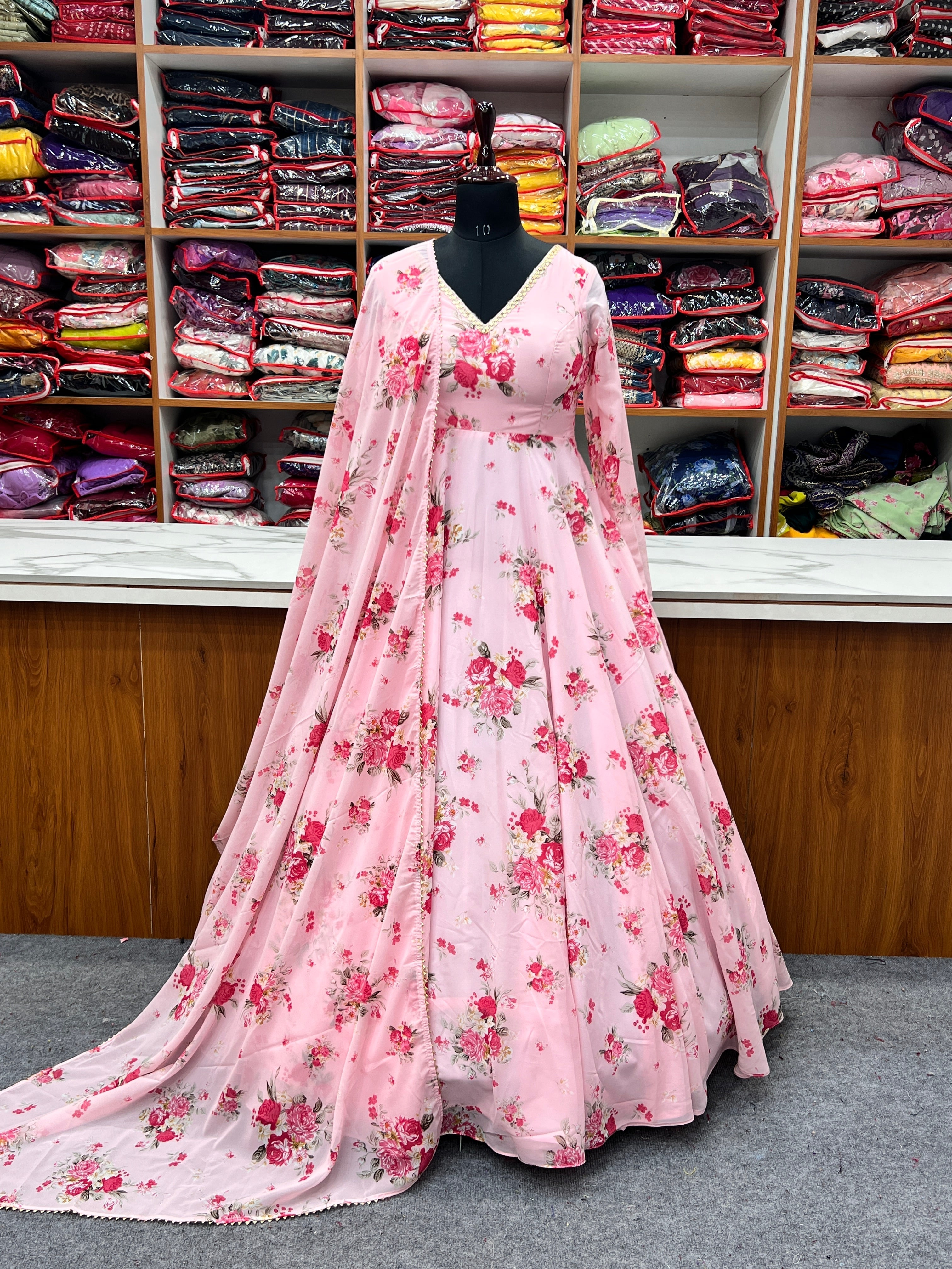 Party Wear Fox Georgette With Digital Printed Maxi Gown