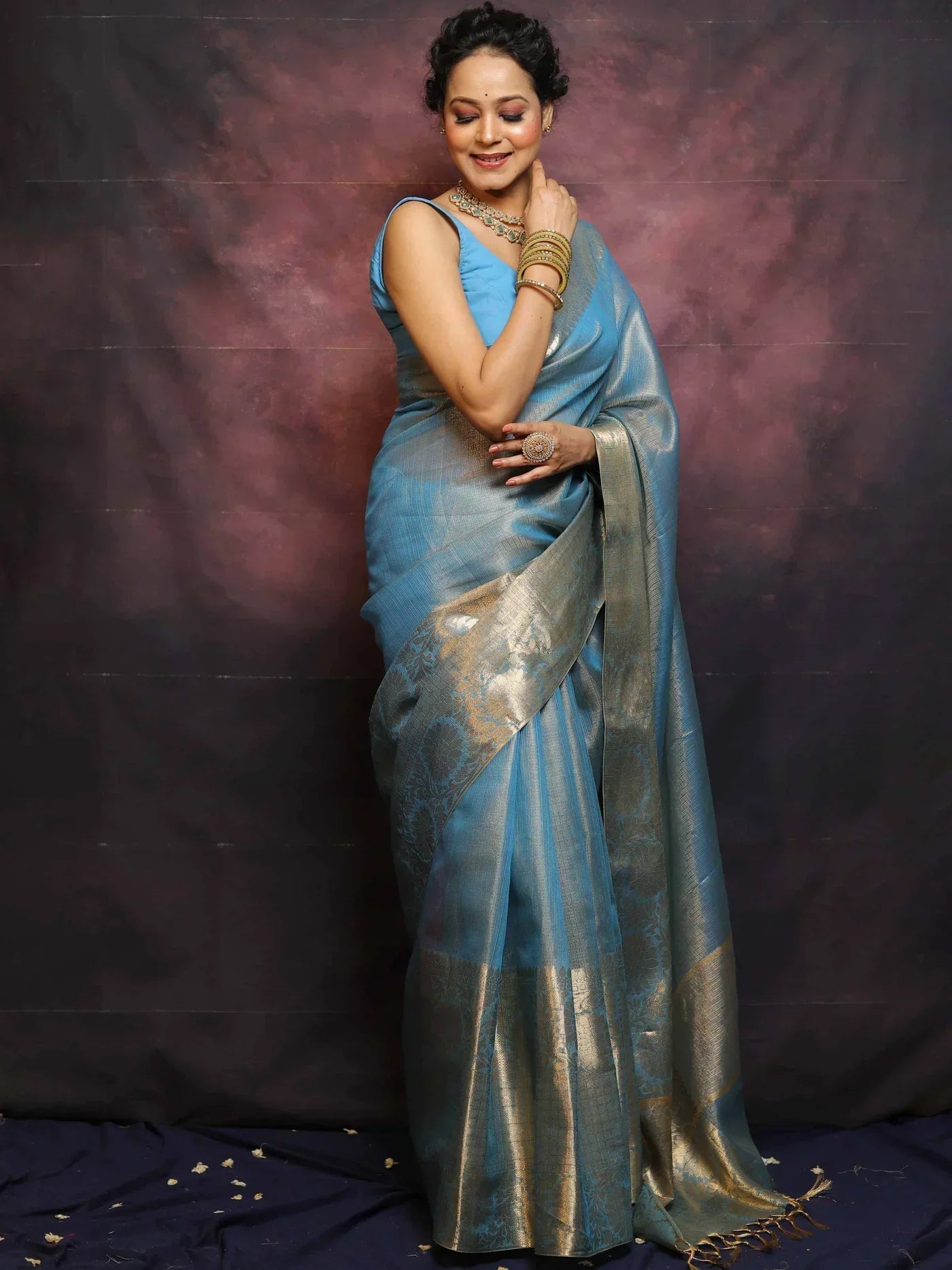 Banarasee Handwoven Plain Tissue Skirt Border Saree