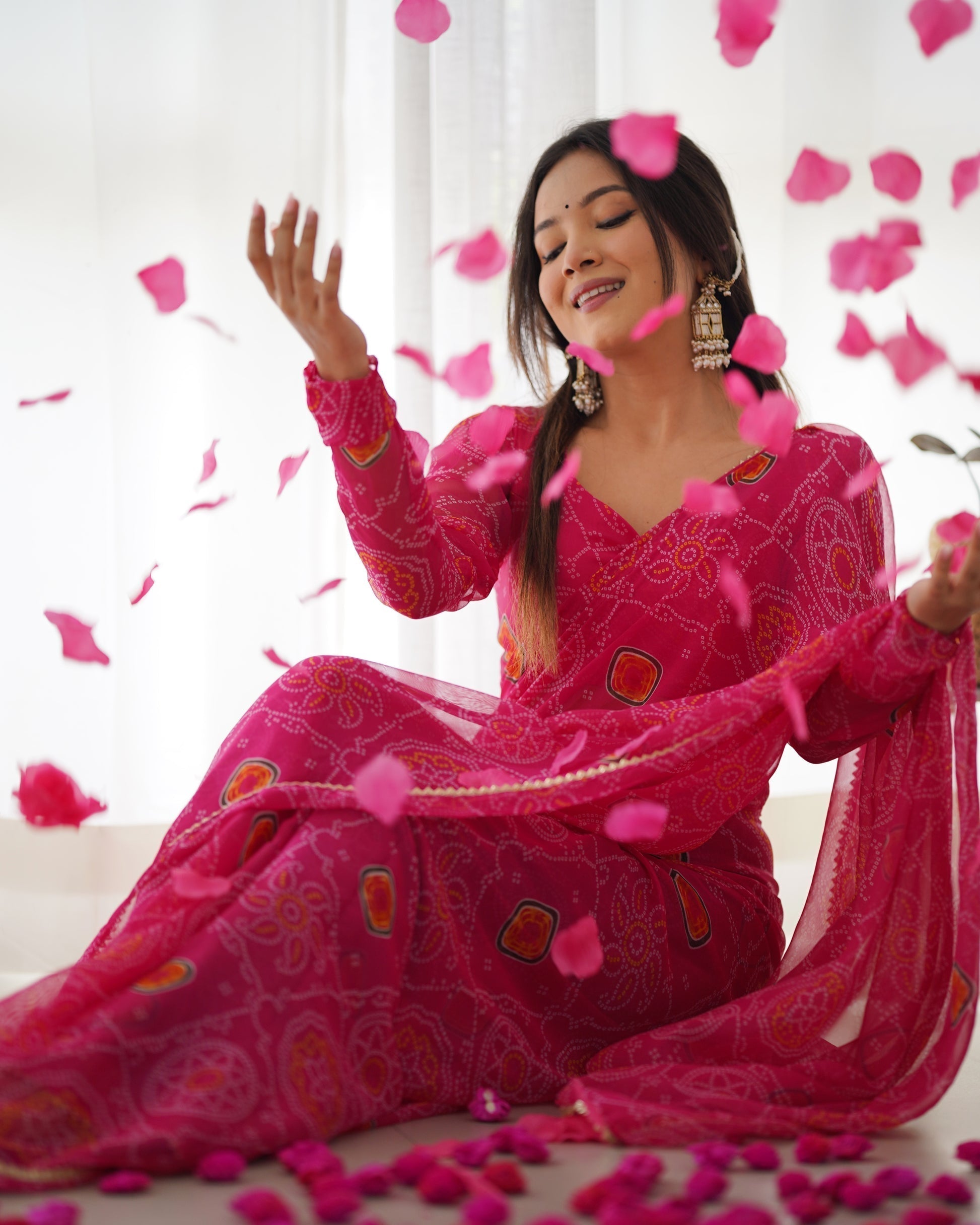 Pink Ready To Wear Predrapped Lightweight Chiffon Fabric Saree