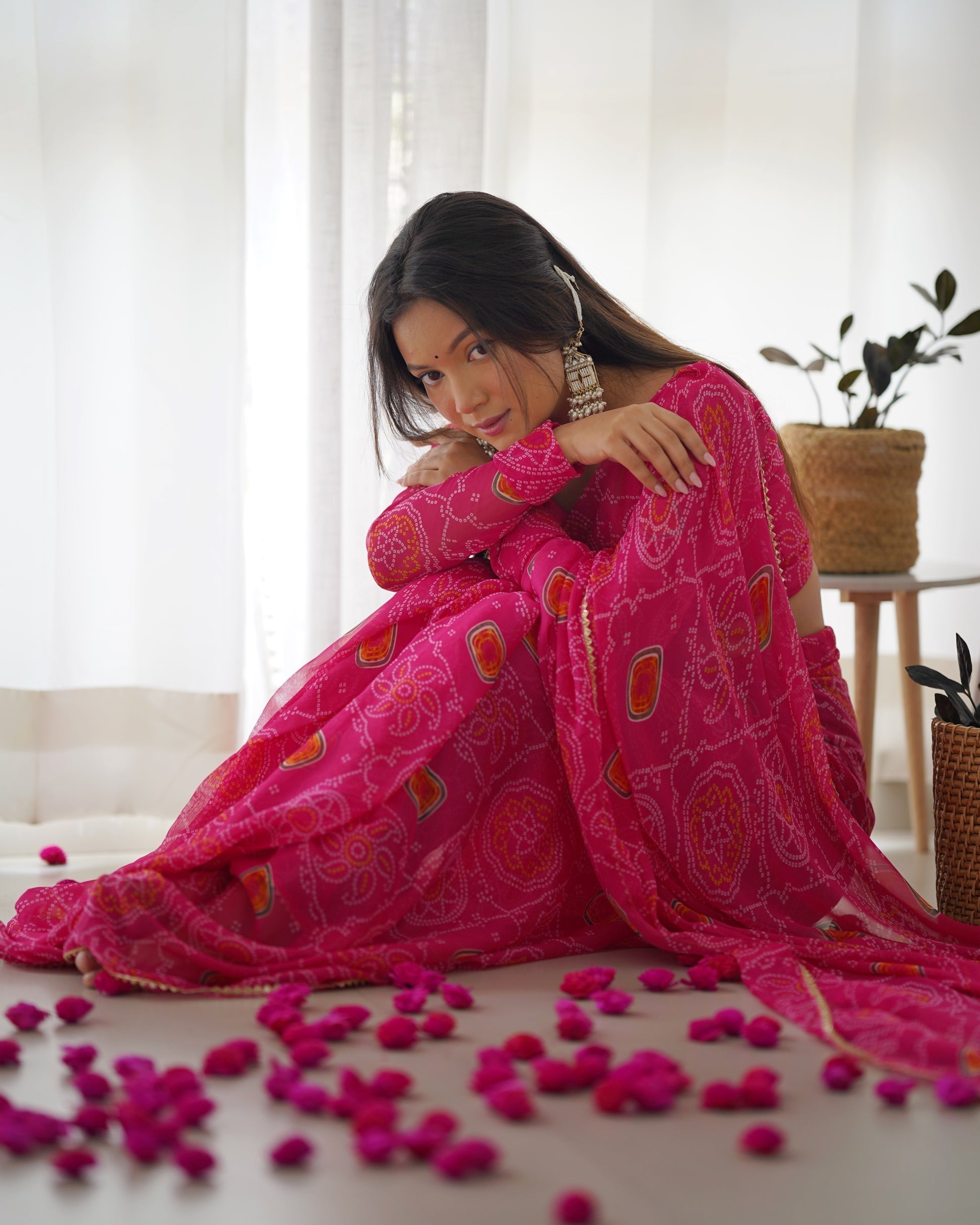 Pink Ready To Wear Predrapped Lightweight Chiffon Fabric Saree