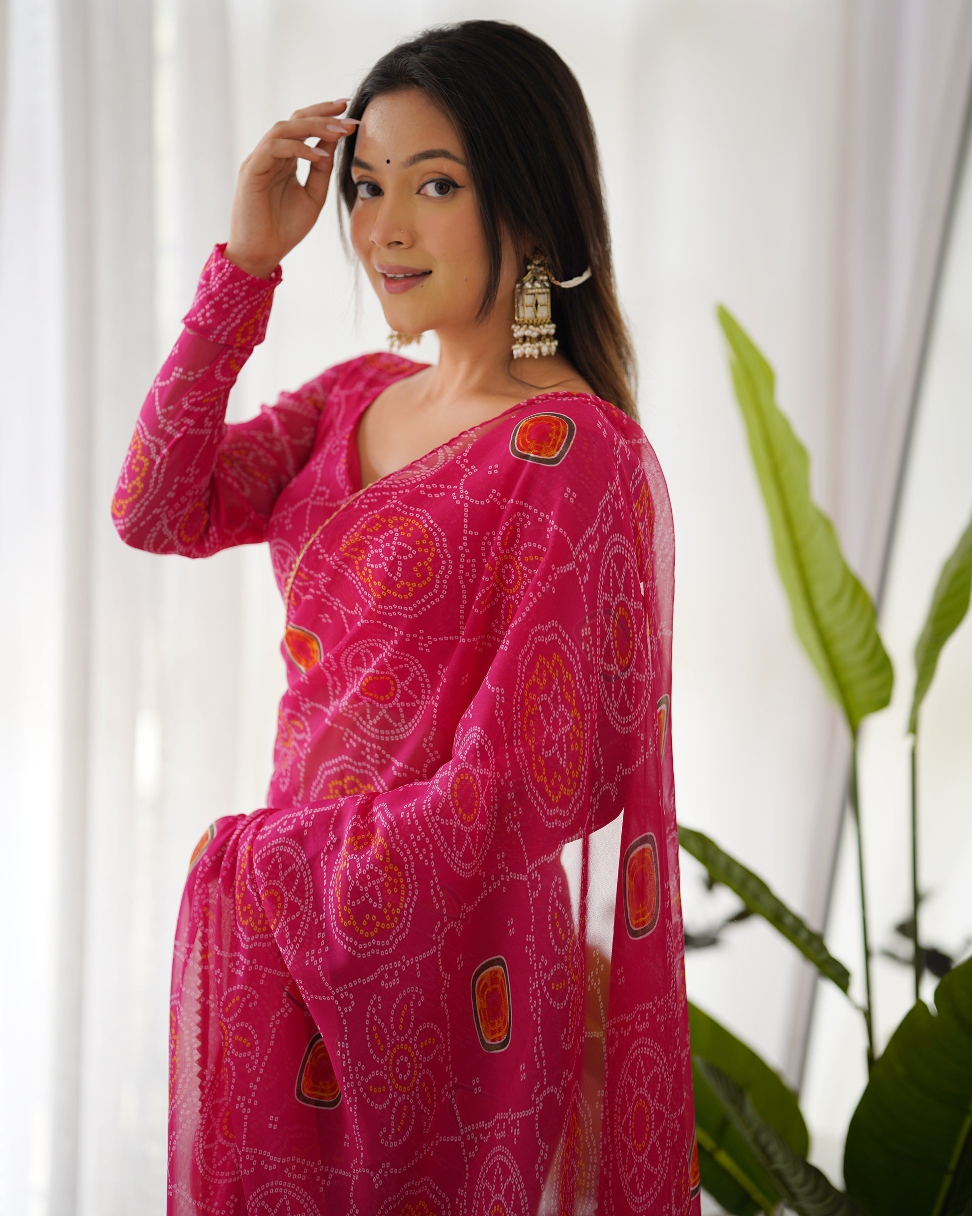 Pink Ready To Wear Predrapped Lightweight Chiffon Fabric Saree