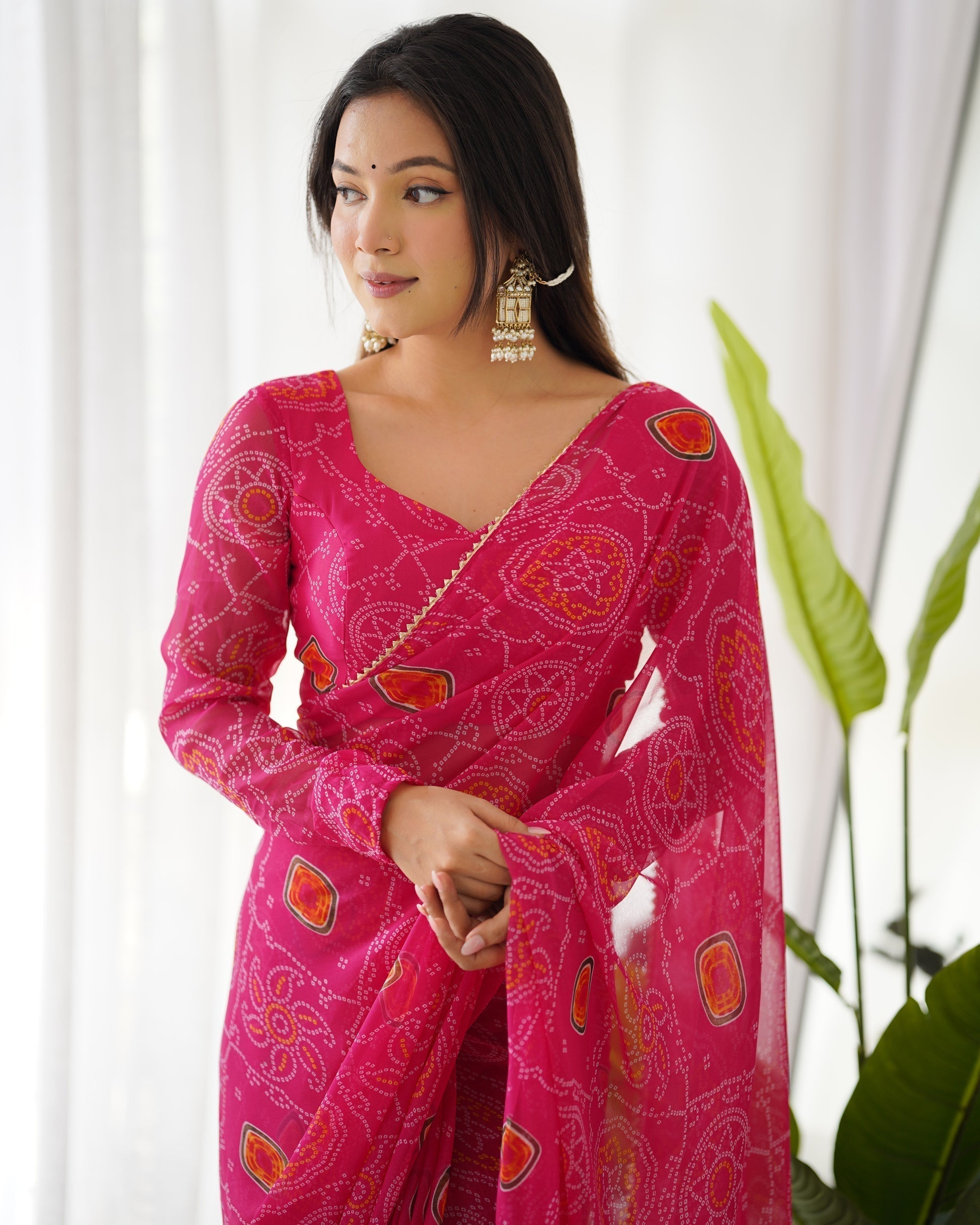 Pink Ready To Wear Predrapped Lightweight Chiffon Fabric Saree