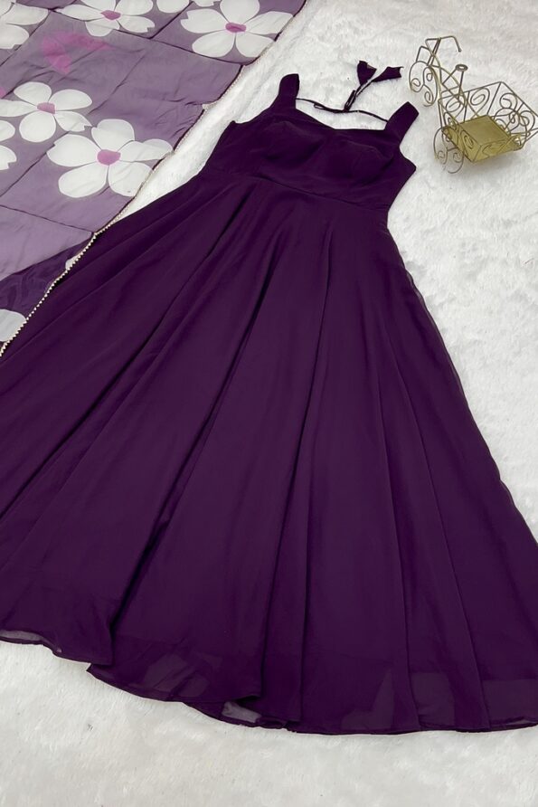 Printed Georgette Stitched Flared/A-line Gown  (Purple)