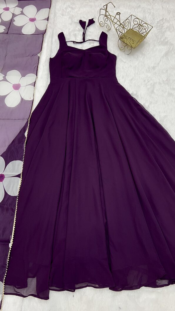 Printed Georgette Stitched Flared/A-line Gown  (Purple)