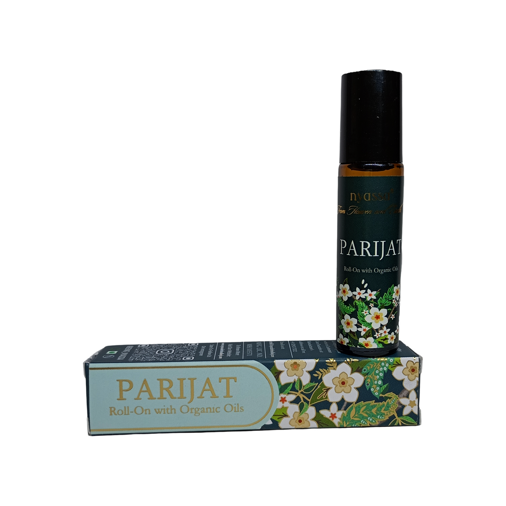 Parijat Roll On with Organic Oils | Organics Cold Pressed Jojoba Oil, Sweet Almond Oil, Fragrance Oil and Vitamin E | 10ml