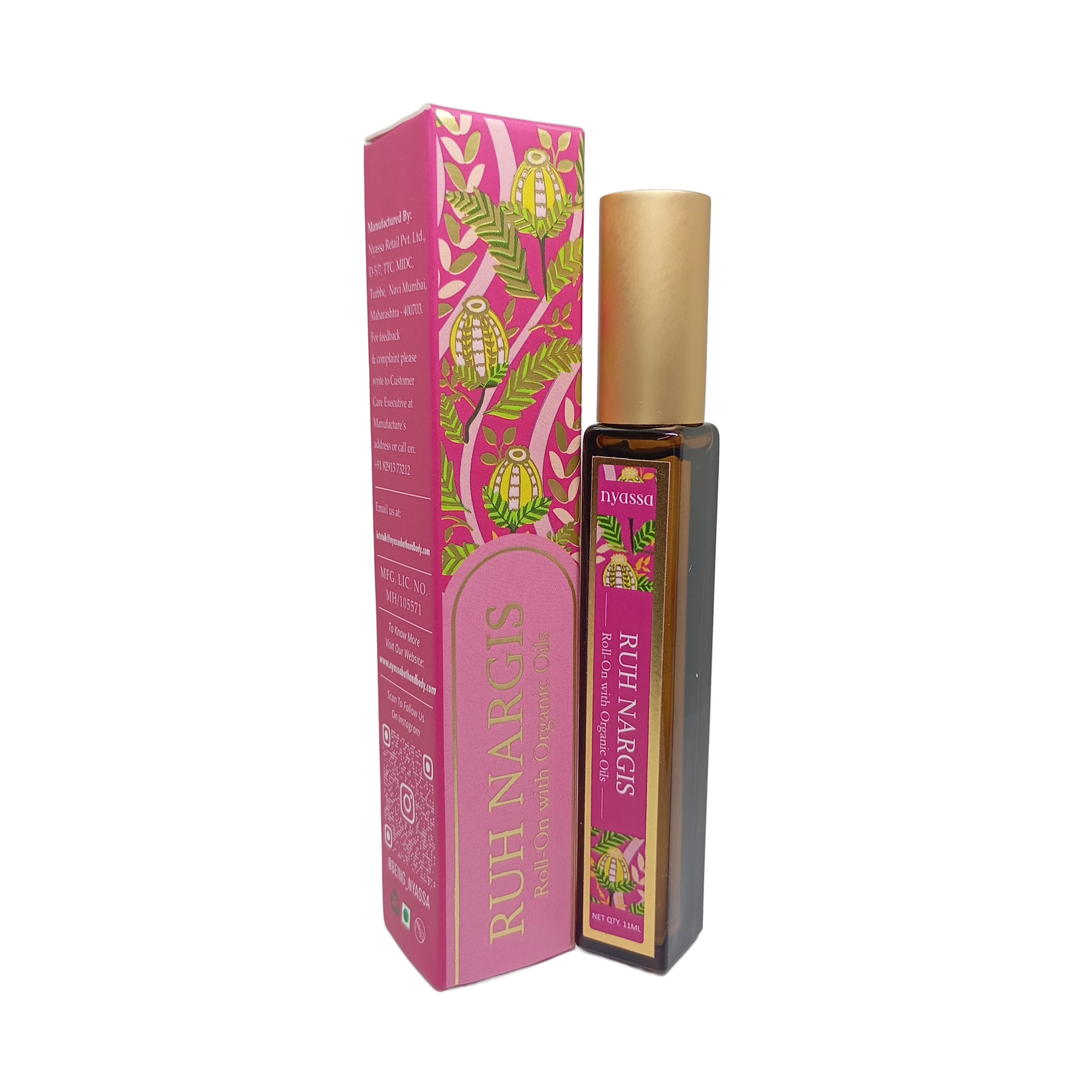 Nyassa Ruh Nargi Roll On with Organic Oils | Organic Cold Pressed Jojoba Oil, Sweet Almond Oil, Fragrance Oil and Vitamin E | 11ml