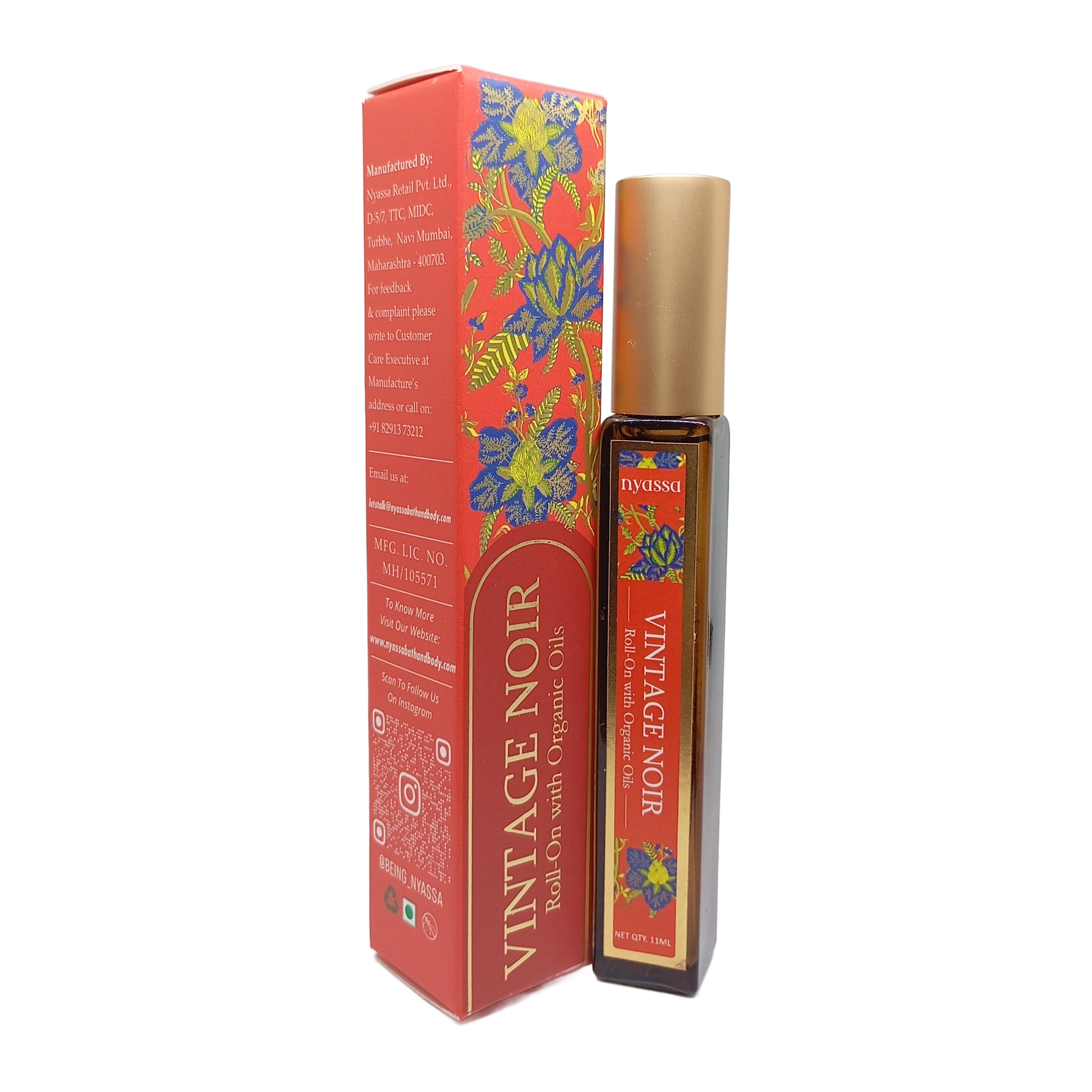 Nyassa Vintage Noir Roll On with Organic Oils | Organic Cold Pressed Jojoba Oil, Sweet Almond Oil, Fragrance Oil and Vitamin E | 11ml