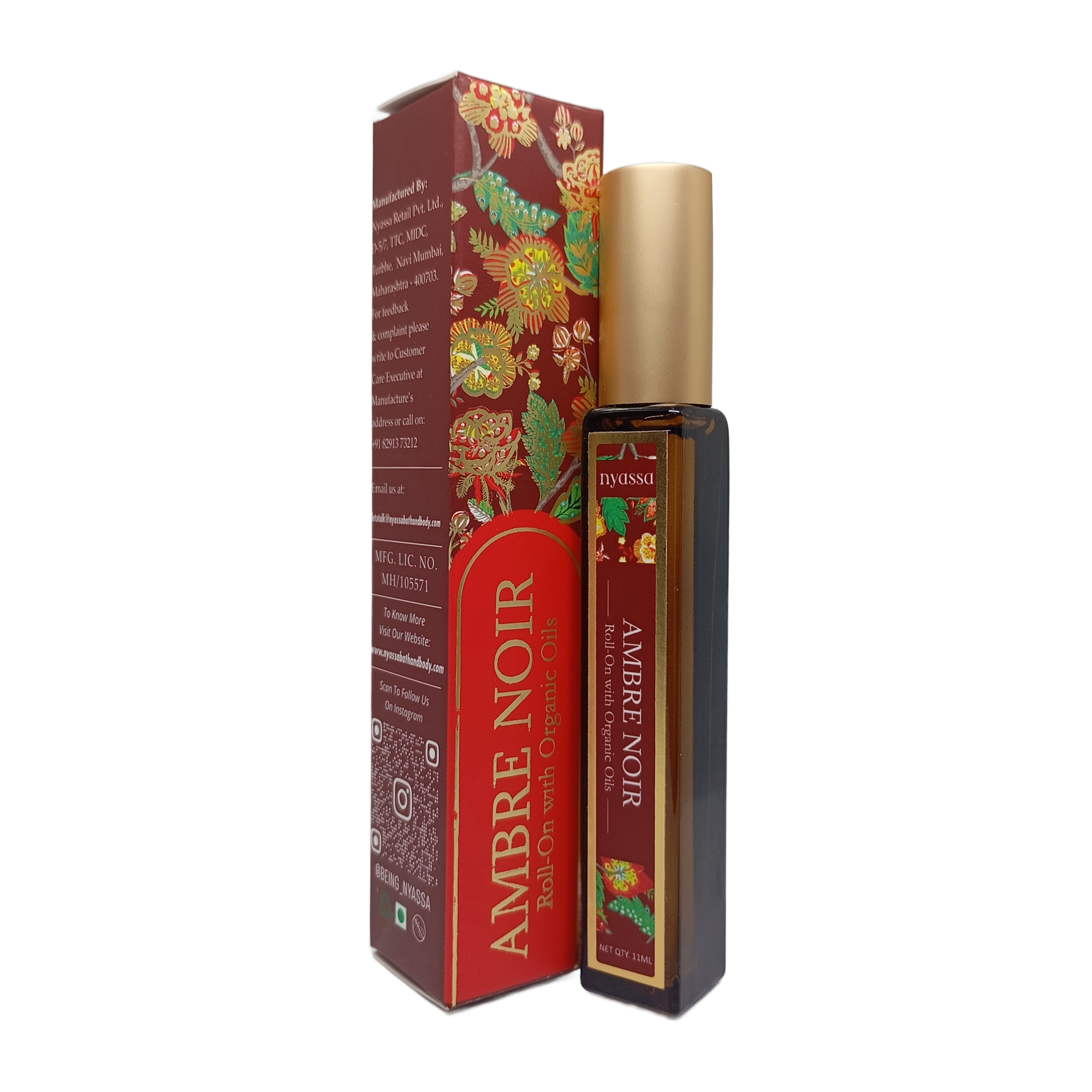 Ambre Noir Roll On with Organic Oils | Organic Cold Pressed Jojoba Oil, Sweet Almond Oil, Fragrance Oil and Vitamin E | 11ml