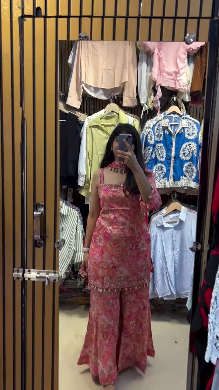 Chic Floral One-Shoulder Dress with Tassel Detailing and Flared Bottom for a Trendy, Contemporary Ethnic Look