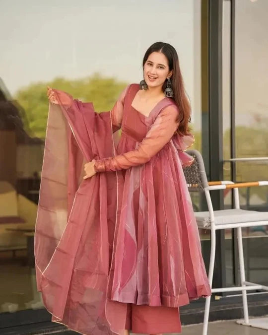 Pink Digital Printed Faux Georgette Anarkali Gown