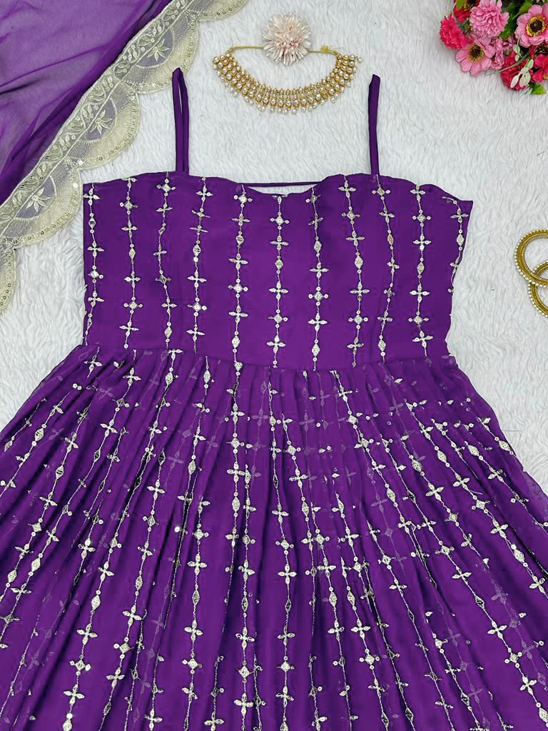Indian Designer Purple Georgette Full Flared Anarkali With Heavy Embroidery Work Dupatta Ethnic Wear, Party Outfit, Anarkali Readymade Suits