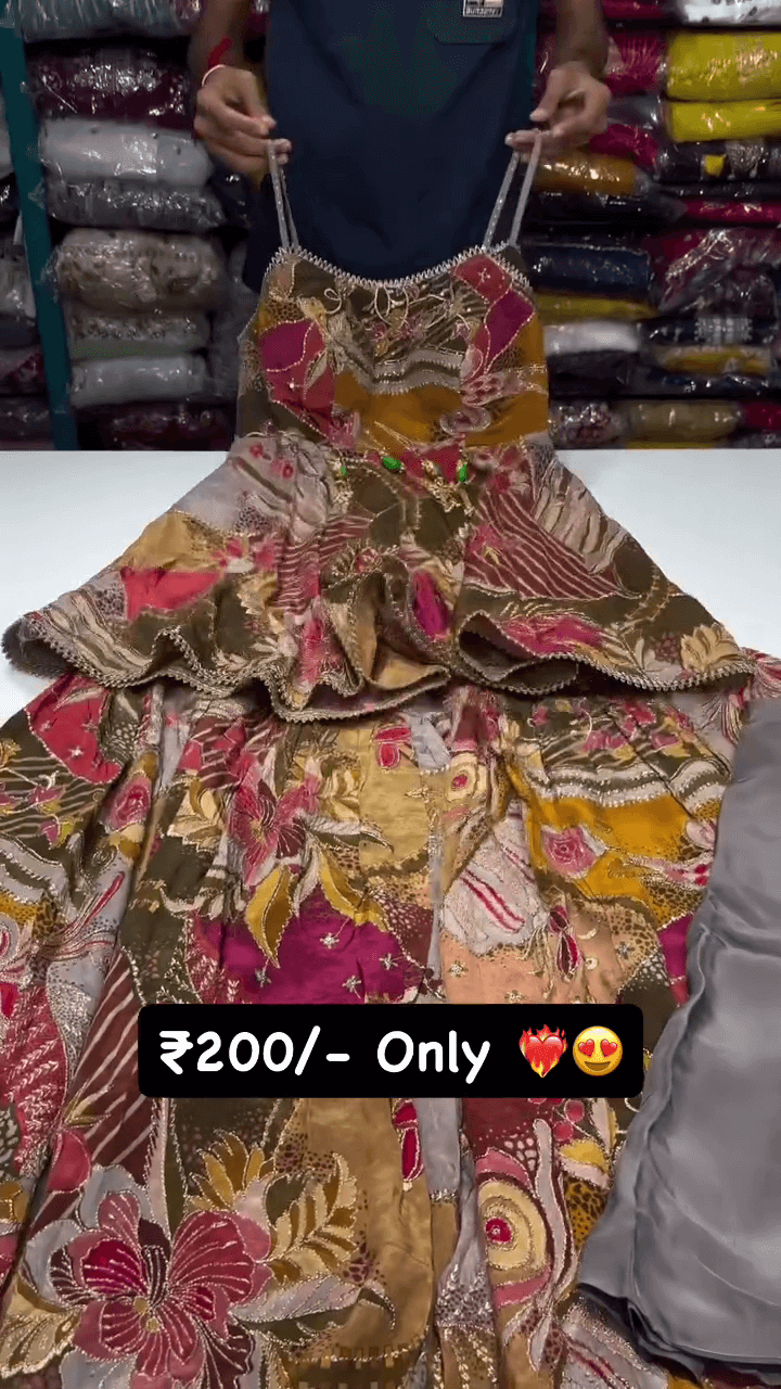 Designer Ethnic Patchwork Frock for Girls – Colorful Traditional Sleeveless Dress with Embroidery & Ruffle Flair