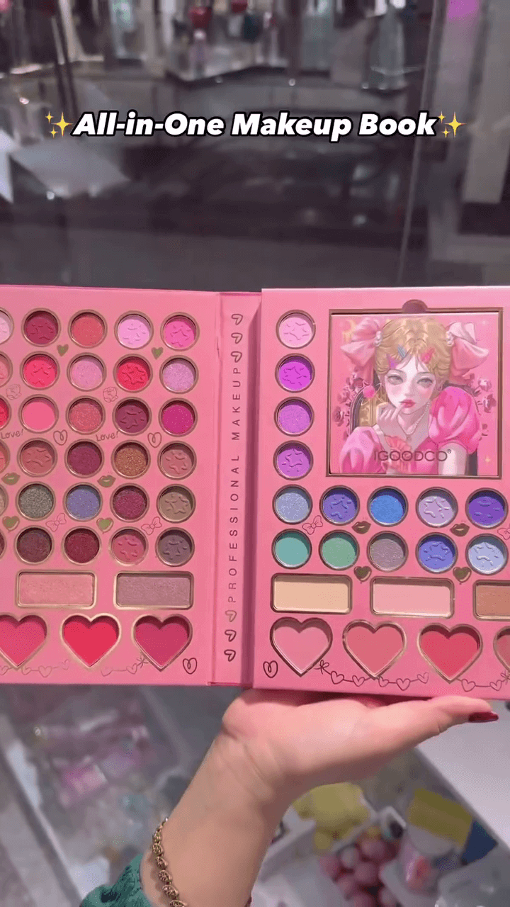 All-in-One Professional Makeup Book Featuring a Wide Range of Eyeshadows, Blushes, Lip Colors, Highlighters, and Essential Brushes for Complete Makeup Looks