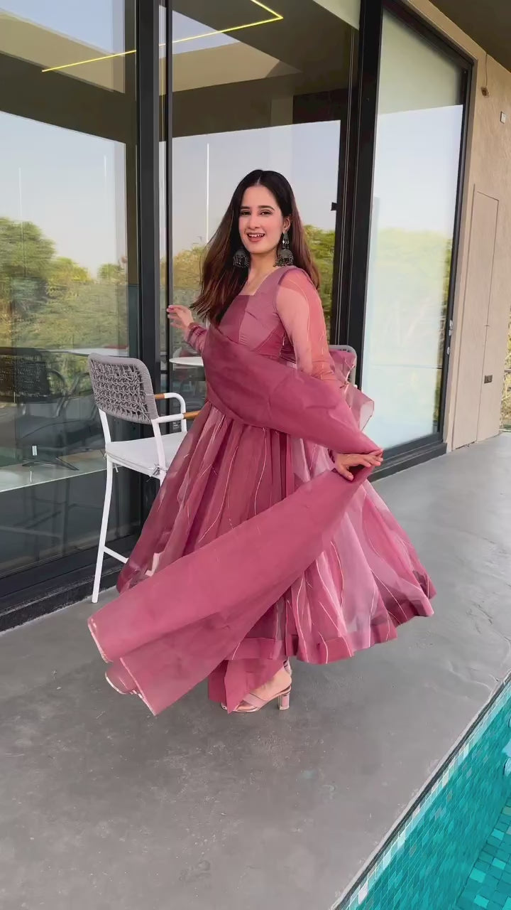 Pink Digital Printed Faux Georgette Anarkali Gown