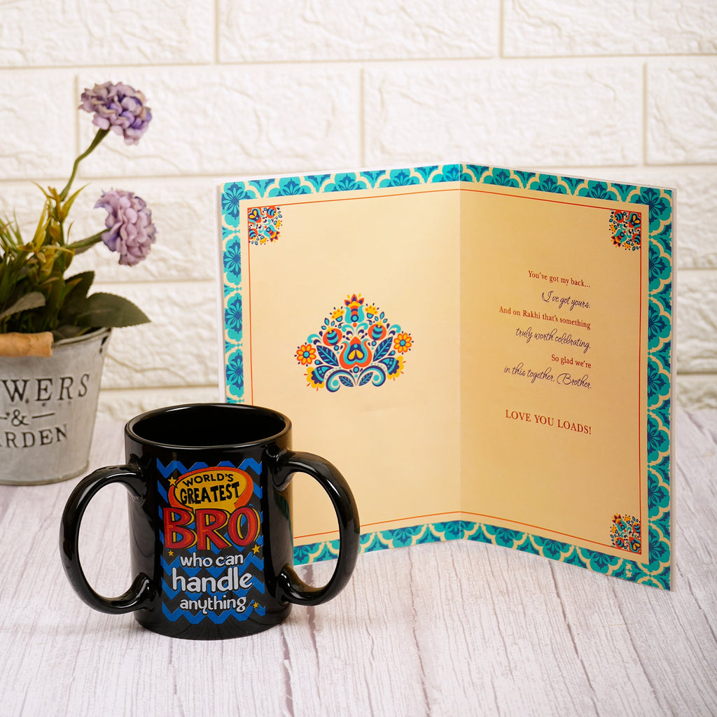 Loving Wishes Rakhi Greeting Card With Three Handle Mug